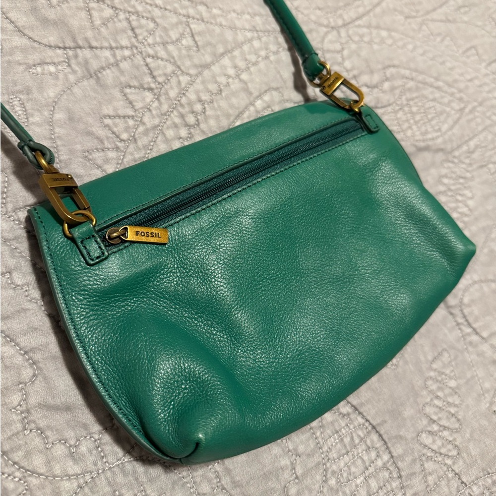 Fossil Monica Turnlock Green Pebbled Leather Crossbody Bag - Picture 6 of 8